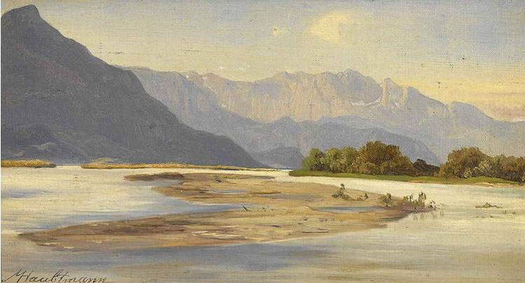 Wilder Kaiser und Kranzhorn am Inn (Painting in oil)